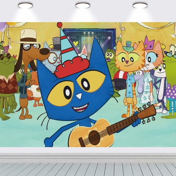 Pete the Cat Backdrop Banner Party Supplies Poster Birthday Decorations Background for Photography Taspestry