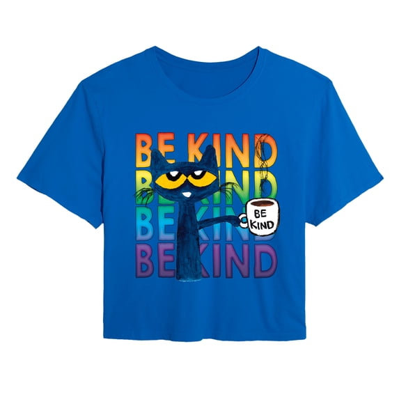 Pete the Cat - Be Kind Coffee - Juniors Cropped Graphic T-Shirt