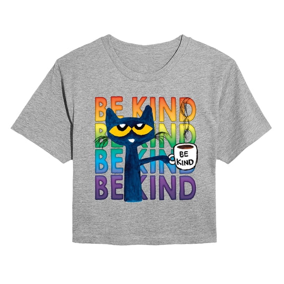 Pete the Cat - Be Kind Coffee - Juniors Cropped Graphic T-Shirt