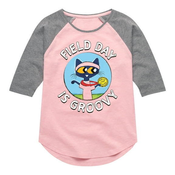Pete the Cat - Field Day - Field Day Is Groovy - Gold Medal Champ - Toddler And Youth Girls Raglan Graphic T-Shirt