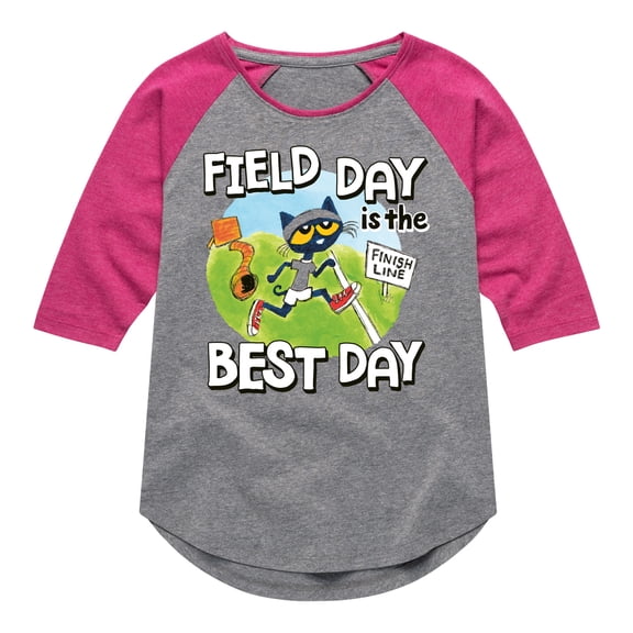 Pete the Cat - Field Day - Field Day is the Best Day - Crossing the Finish Line - Toddler And Youth Girls Raglan Graphic T-Shirt