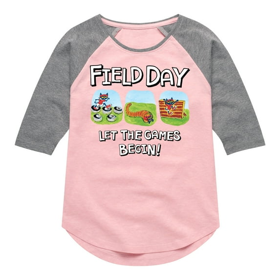 Pete the Cat - Field Day - Let the Games Begin - Participating in Challenges - Toddler And Youth Girls Raglan Graphic T-Shirt