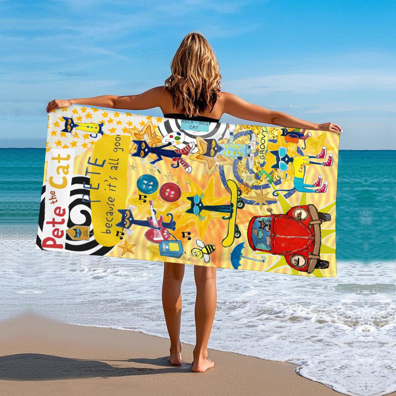 Pete the Cat Gifts Beach Towel for Women Girl Birthday Inspired Fan Bath Outdoor Music Lover