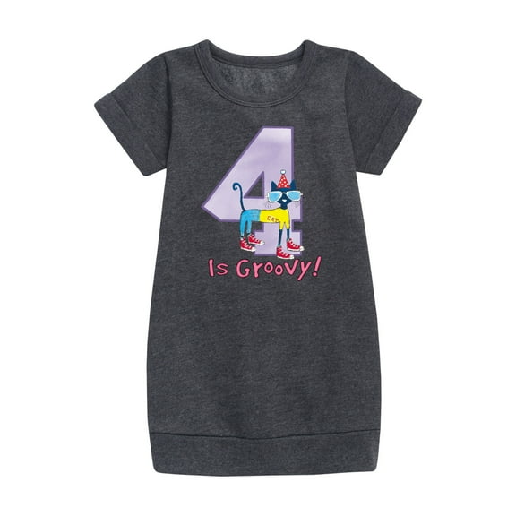 Pete the Cat -  Happy 4th Birthday - Toddler And Youth Girls Fleece Dress