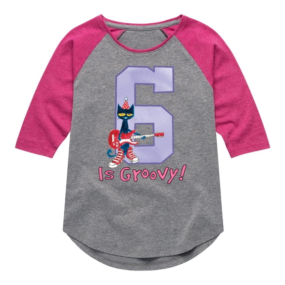Pete the Cat - Happy 6th Birthday - Toddler And Youth Girls Raglan Graphic T-Shirt