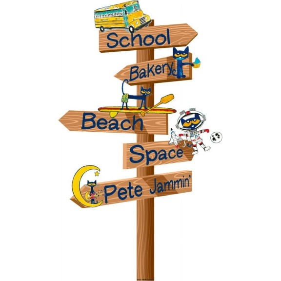 Pete the Cat Road Sign Wall Decal | Groovy Vinyl Stickers for Library, Nursery, Kindergarten Classroom, Kidâ€™s Bedroom DÃ©cor â€“ (14â€x25â€)