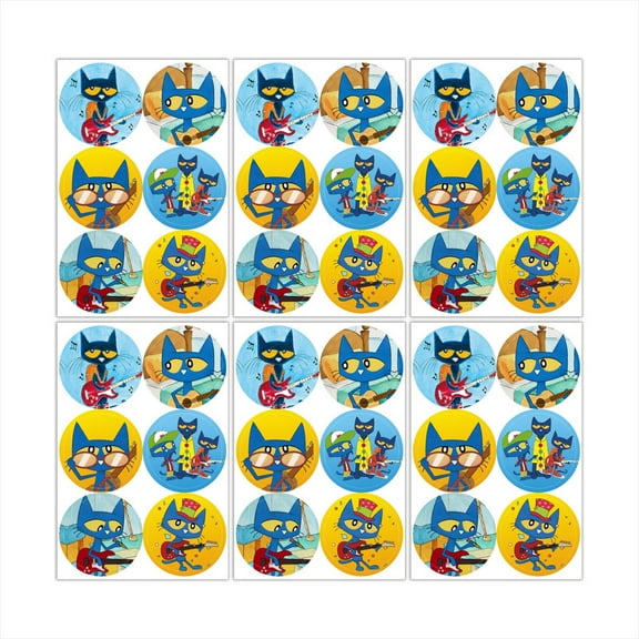 Pete the Cat Stickers Party Favors Labels Birthday Thank You Themed Round Circle Baby Shower 60pcs