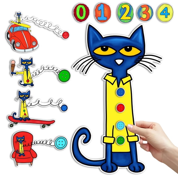 HOOJOJO Pete the Cat and His Four Groovy Buttons Felt Story Set, Interactive Educational Mathematics & Counting Toy, 15 Piece, Ages 3+