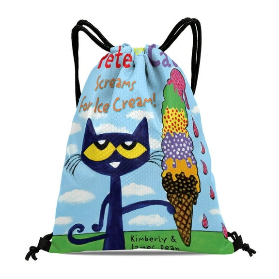 Pete the Cat-theme Drawstring Backpack Sports Gym Bag Water Resistant String Bag Cinch Bag12"X16"30X40cm
