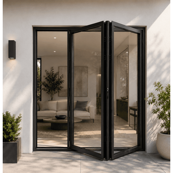 Peteli Home 72 in. W x 80 in. H Matte Black Thermal Break Aluminum Right-Opening Bi-Fold Door with Dual Tempered Glass (2-Panel)