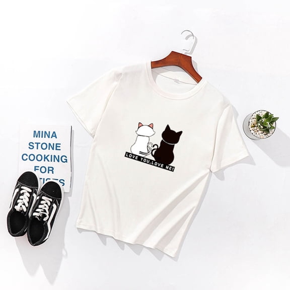 Women Summer T-Shirt Lady Cats Tops Short Sleeve Casual Loose T-Shirt Pullover Tops