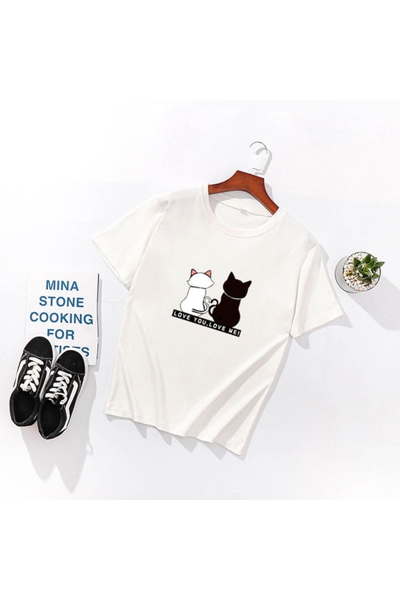Women Summer T-Shirt Lady Cats Tops Short Sleeve Casual Loose T-Shirt Pullover Tops