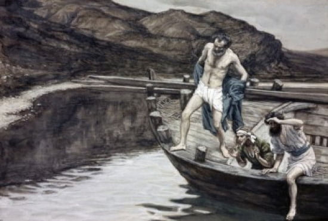 Peter Cast Himelf into the Sea James Tissot (1836-1902 French) Canvas Art - James Tissot (18 x 24)