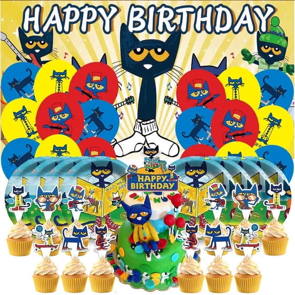 Peter Cat Plates Balloons Party Supplies Plates Cake Toppers Decorations Banner Tableware Birthday Decor