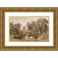 thumbnail image 1 of Peter De Wint 18x13 Gold Ornate Wood Frame and Double Matted Museum Art Print Titled - Landscape with Cattle, Geese, a Lady Washing Clothes Beside a River and a Church Tower Beyond, 1 of 4
