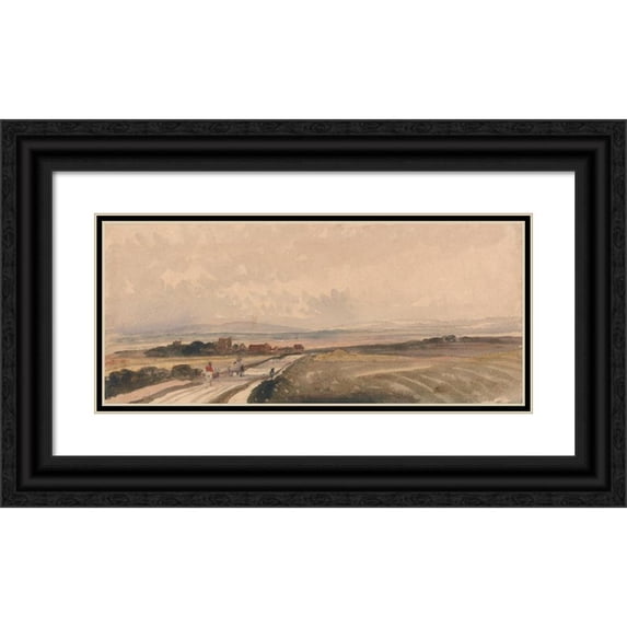Peter DeWint 14x8 Black Ornate Wood Framed Double Matted Museum Art Print Titled: A Yorkshire Road