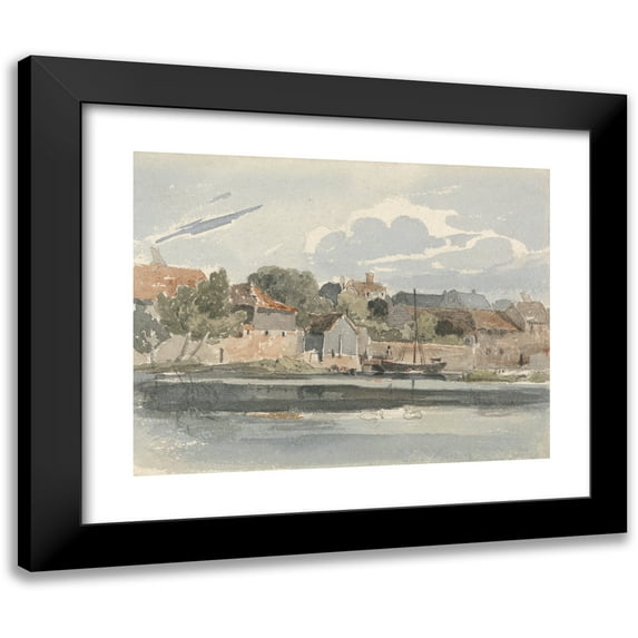 Peter DeWint 24x20 Black Modern Framed Museum Art Print Titled - View of the Thames at Kingston