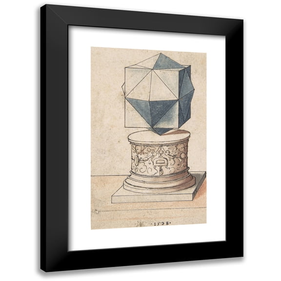 Peter Flötner 11x14 Black Modern Framed Museum Art Print Titled - Perspectival Drawing of a Column Base with Geometrical Form (1528)
