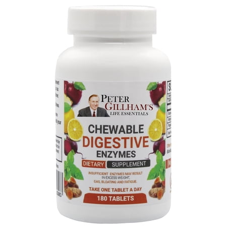 Peter Gillham's Life Essentials Chewable Digestive Enzymes, 180 Tablets, Plant Sourced Blend Daily Digestive Enzymes, For Gas, Constipation, Healthy System. Gluten and Soy Free. Made in USA