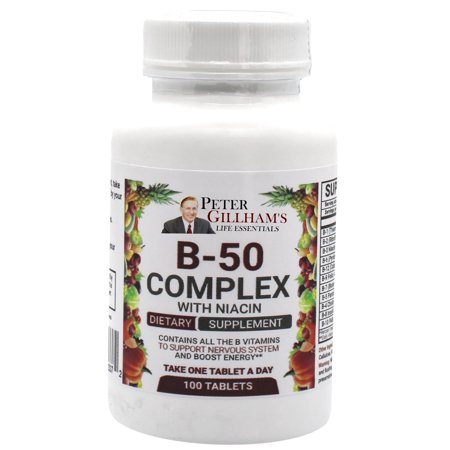Peter Gillham's Life Essentials, Vitamin B-50 Complex with Niacin 100 tabs, Contains All The B Vitamins Which Support Nervous System & Increases Energy