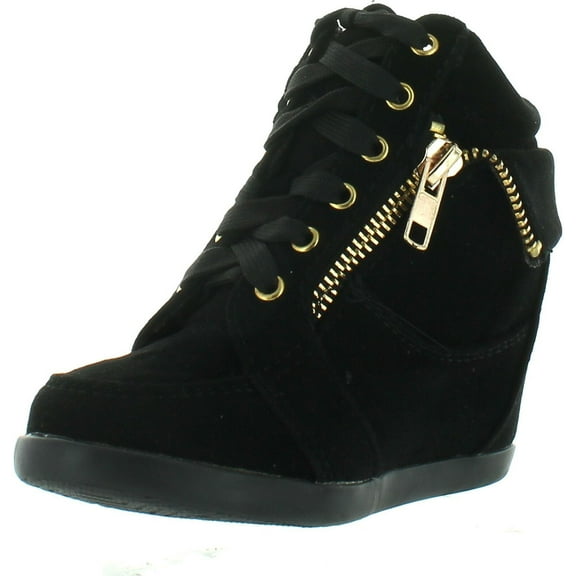 Peter Gladys24 Kids Black Fashion Leatherette Suede Lace-up High Top Wedge Sneaker Bootie