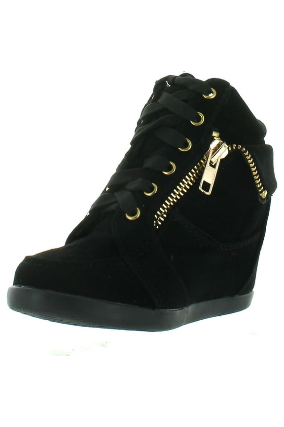 Peter Gladys24 Kids Black Fashion Leatherette Suede Lace-up High Top Wedge Sneaker Bootie