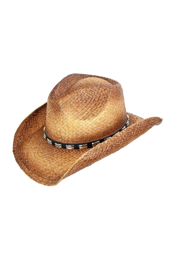 Ltd Men's Bret Studded Raffia Straw Cowboy Hat Brown One Size