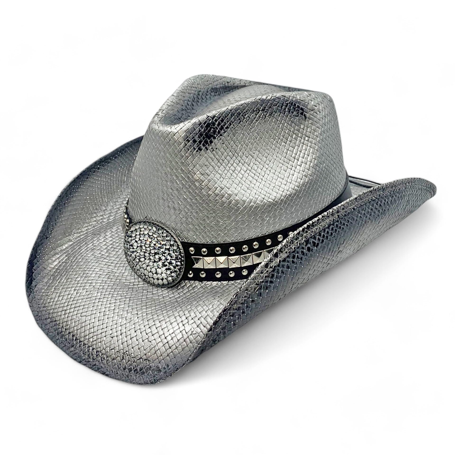 New Peter Grimm Gila Drifter Silver Straw Cowgirl Hat Studded Buckle Band Cowboy Peter Grimm Women main image 2