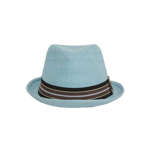 Peter Grimm Men's Standard Depp Natural Straw Fedora, Blue, Small-Medium