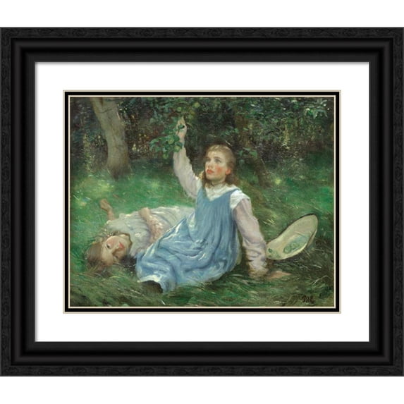 Peter Hansen 14x12 Black Ornate Wood Framed Double Matted Museum Art Print Titled: Summer Afternoon Apple Picking