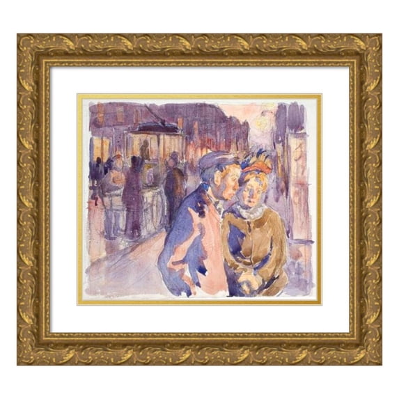 Peter Hansen 23x20 Gold Ornate Framed and Double Matted Museum Art Print Titled - From Enghavevej. Evening (1905 - 1910)