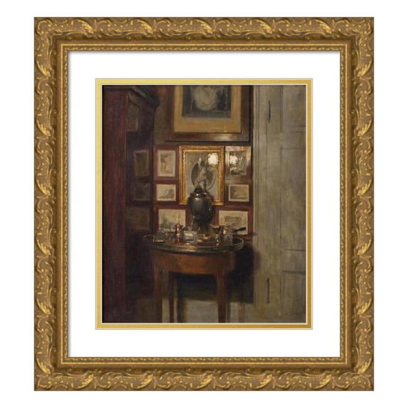 Peter Ilsted 20x22 Gold Ornate Framed and Double Matted Museum Art Print Titled - Interior with a Samovar. Evening (1902)