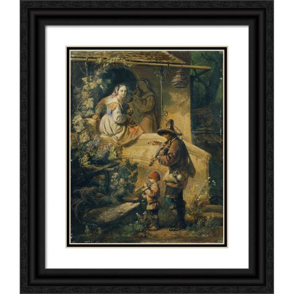 Peter Johann Nepomuk Geiger 20x24 Black Ornate Framed Double Matted Museum Art Print Titled: Idyll (Italian Begging Musicians) (1855)