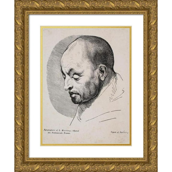 Peter Ludvig Meisling 19x24 Gold Ornate Framed and Double Matted Museum Art Print Titled - The Head of a Bald Man (1846 - 1847)