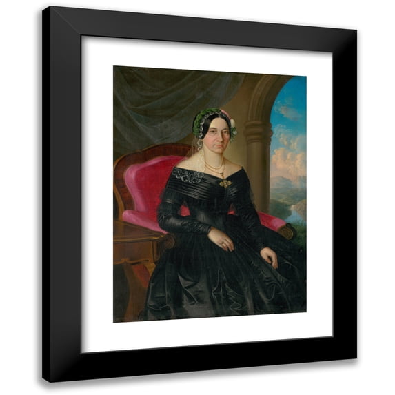 Peter Michal Bohúň 14x18 Black Modern Framed Museum Art Print Titled - Portrait of a Seated Lady with a Landscape in the Background (1870-1875)