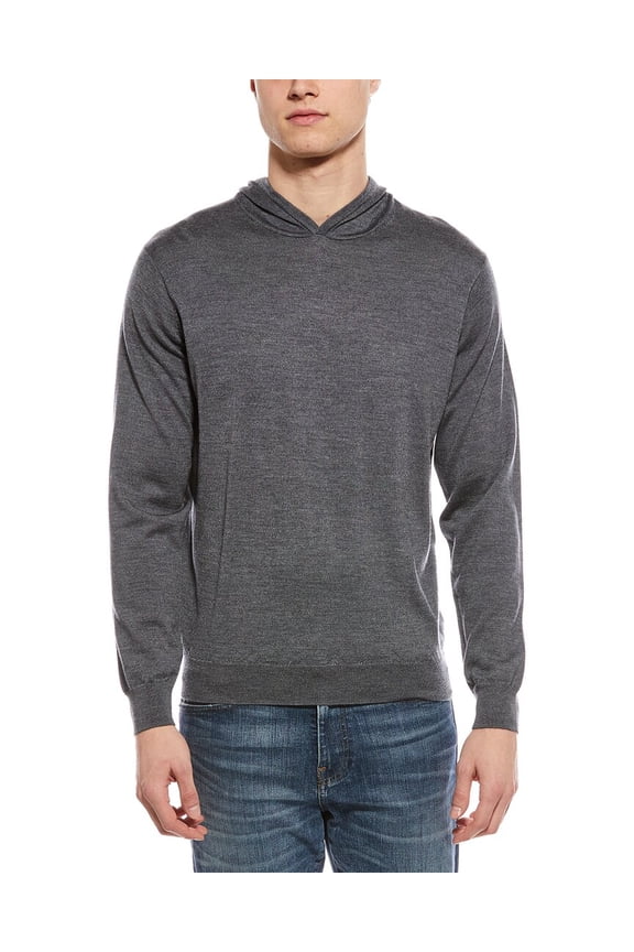 mens  Wool-Blend Hoodie Sweater, XL, Gray