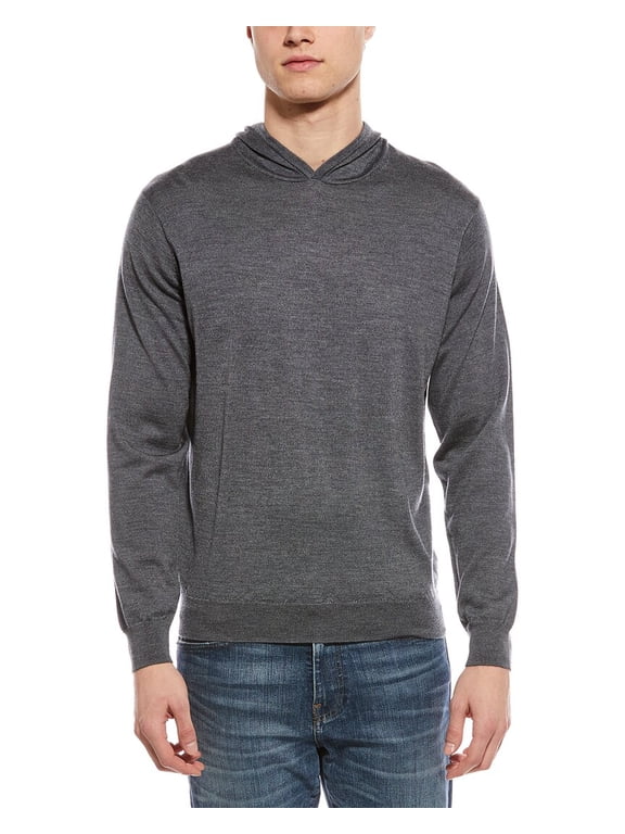 mens Wool-Blend Hoodie Sweater, m, Gray