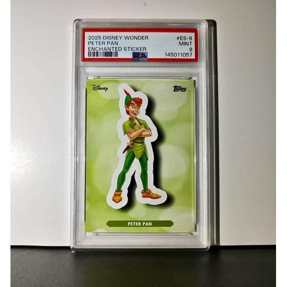 Peter Pan 2025 Topps Disney #ES-8 Enchanted Sticker Card Peter Pan PSA 9