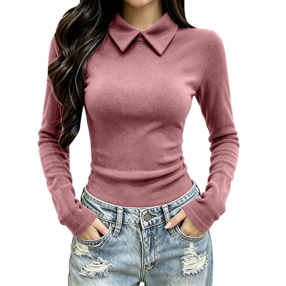 Peter Pan Collar Shirt Women Long Sleeve Shirts Fitted Shirts Fall Outfits Casual Tops Work Blouse Basic Shirts Beach Vacation Y2k Casual Tops Office Attire