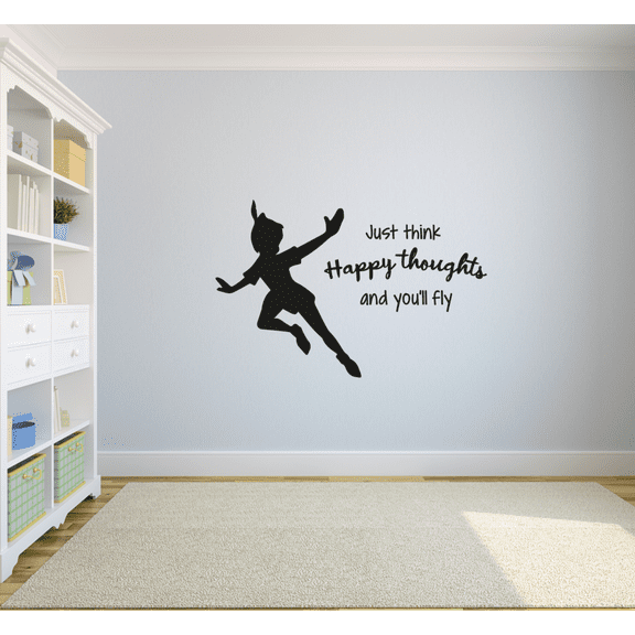 Peter Pan Just Think Happy Thoughts And You'll Fly - Quote Vinyl Wall Art Wall Sticker Wall Decal Decoration For Home Room Wall Boys Girls Kids Room Playroom Wall Décor Décor Design Size (8x10 inch)