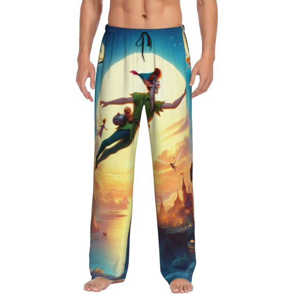 Peter Pan Men's Pajama Pant Soft Comfy Lounge Pj Bottoms Loose Elastic Waistband Adult Sleep Pants with Pockets Drawstring