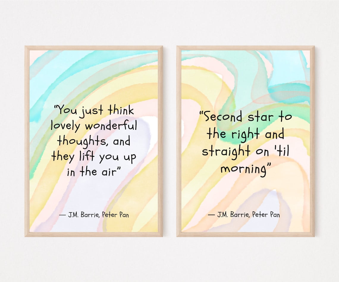 Peter Pan, Pastel Colors, Above Bed Decor, Watercolor, Tinkerbell