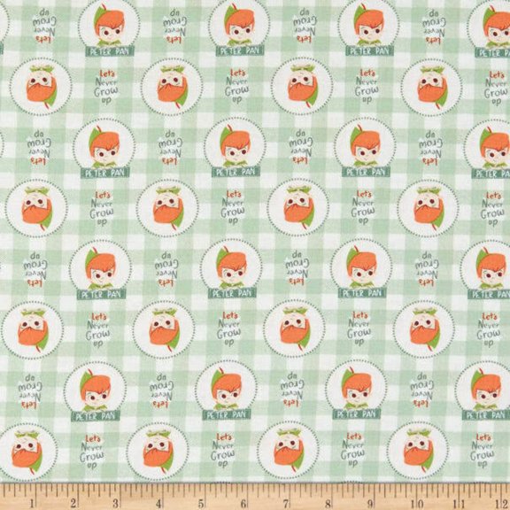 Peter Pan Plaid Badges Green Cotton Fabric