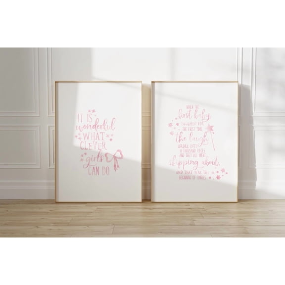 Peter Pan Quotes Nursery Poster Set Light Pink S Playroom Decor Wall Decor Baby Girl Nursery Set 2
