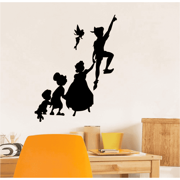 Peter Pan Tinkerbell Wendy Silhouette Peter Pan Movie Kids Vinyl Wall Art Sticker Wall Decal Decoration For Home Room Wall Boys Girls Room Playroom Wall Décor Décor Design Size (40x24 inch)