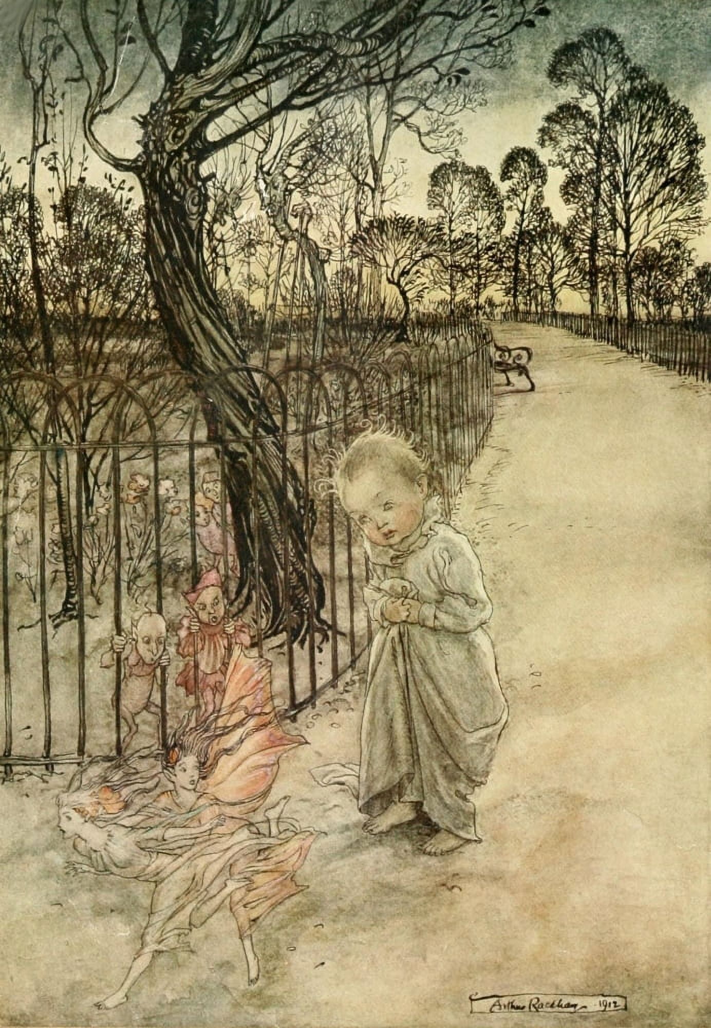 Peter Pan in Kensington 1912 Angry when they ran away Canvas Art - A Rackham (18 x 24)