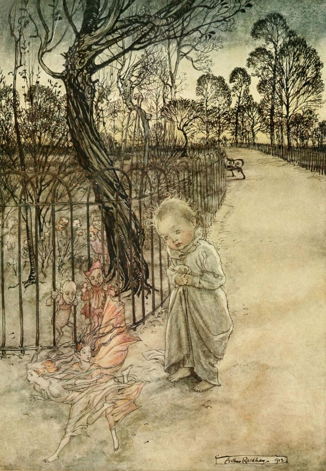 Peter Pan in Kensington 1912 Angry when they ran away Canvas Art - A Rackham (24 x 36)
