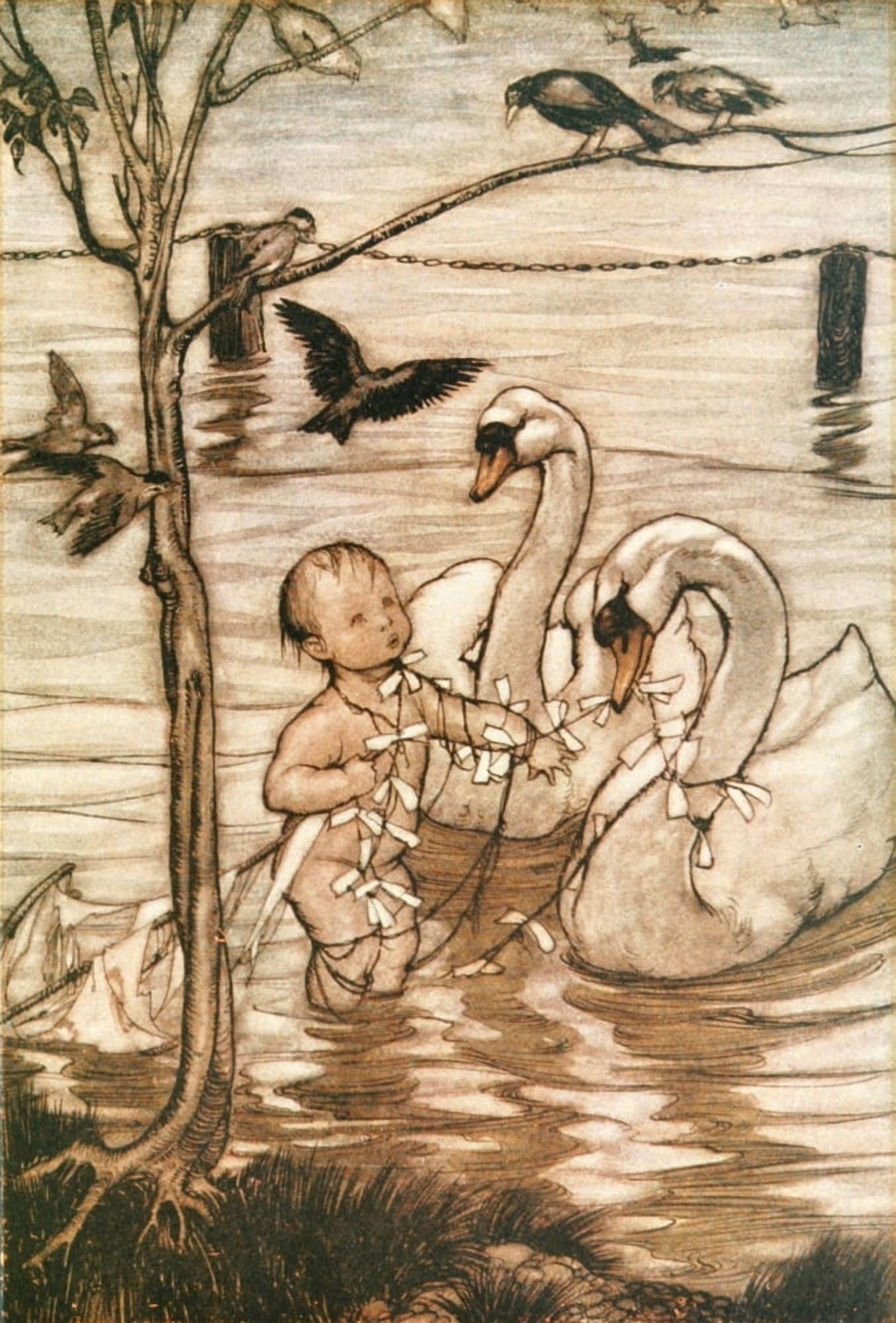 Peter Pan in Kensington 1912 Birds to help no more Canvas Art - A Rackham (18 x 24)