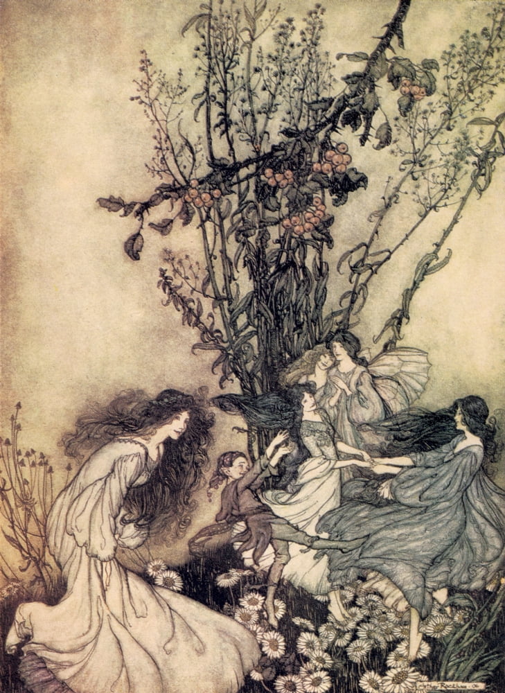Peter Pan in Kensington 1912 Fairies feel dancey Canvas Art - A Rackham (18 x 24)