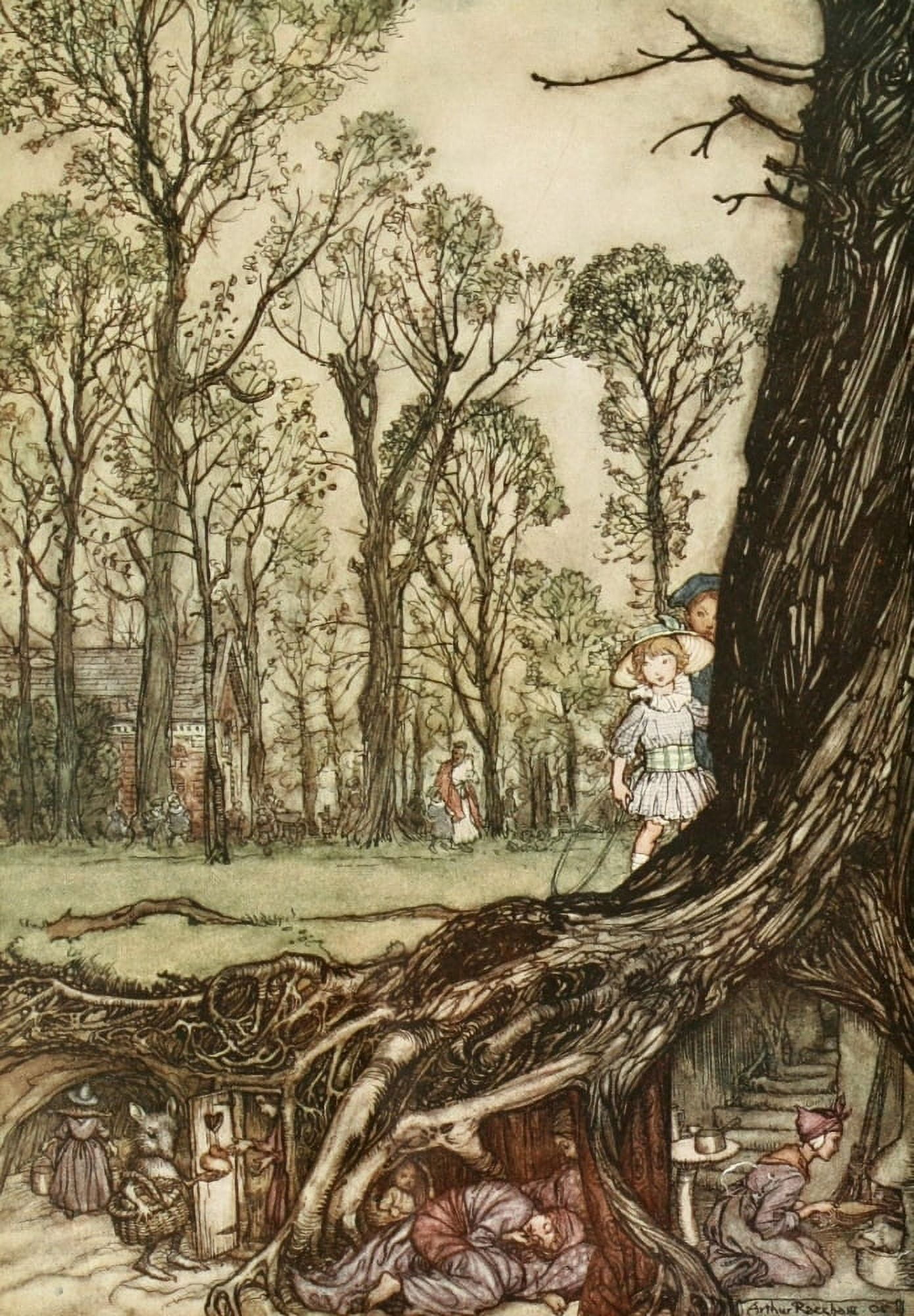 Peter Pan in Kensington 1912 Fairies hide until dusk Canvas Art - A Rackham (18 x 24)